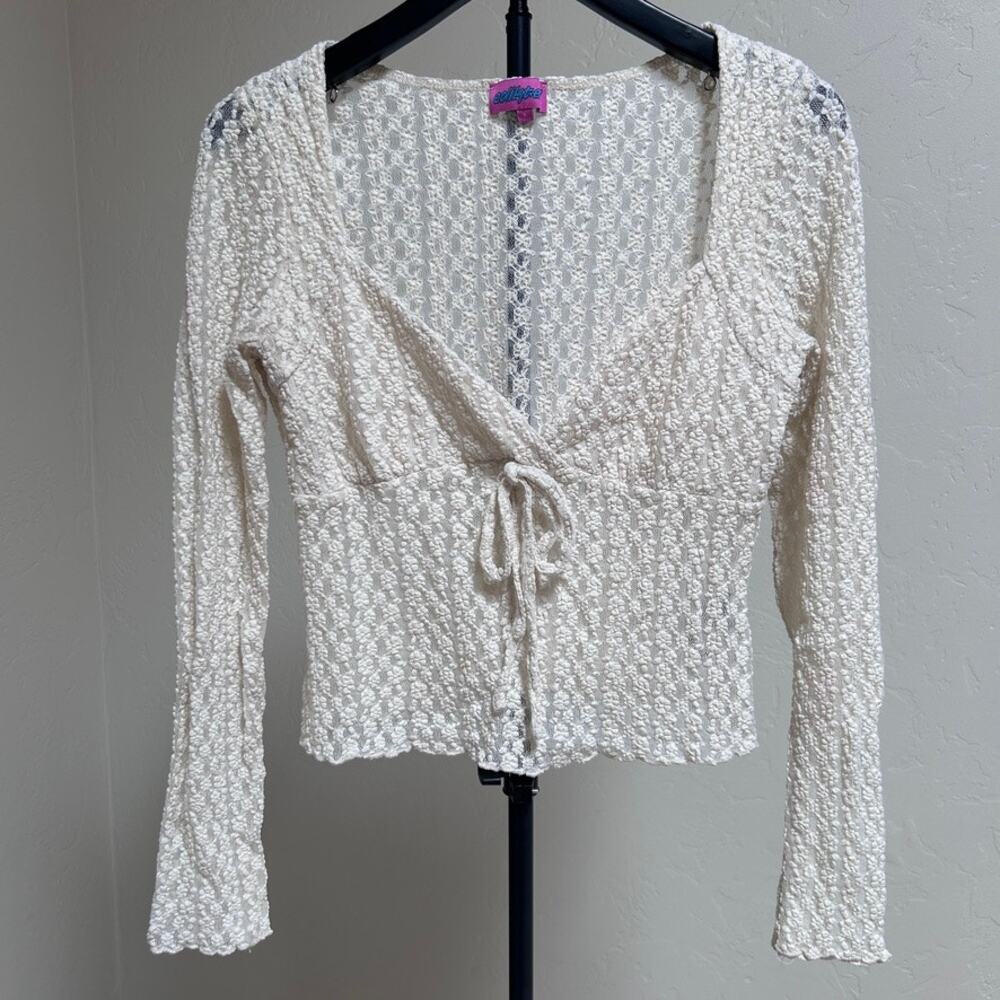 Y2K Babydoll Floral Lace Top Wrap Tie Ivory Fairy Grunge Romantic L Edikted